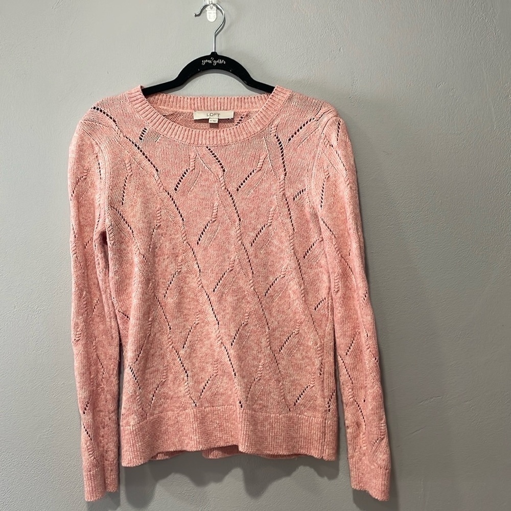 Loft pink sweater abstract pointelle size medium